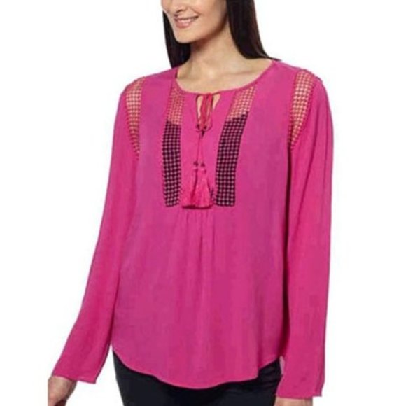 NWT Joseph A boho blouse - crochet crinkle top - Picture 1 of 10